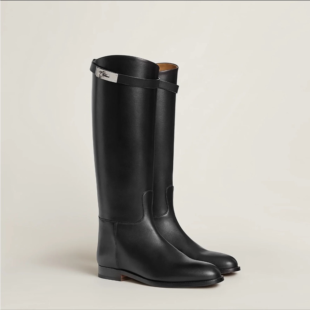 Black Leather Knee-High Women's Boots